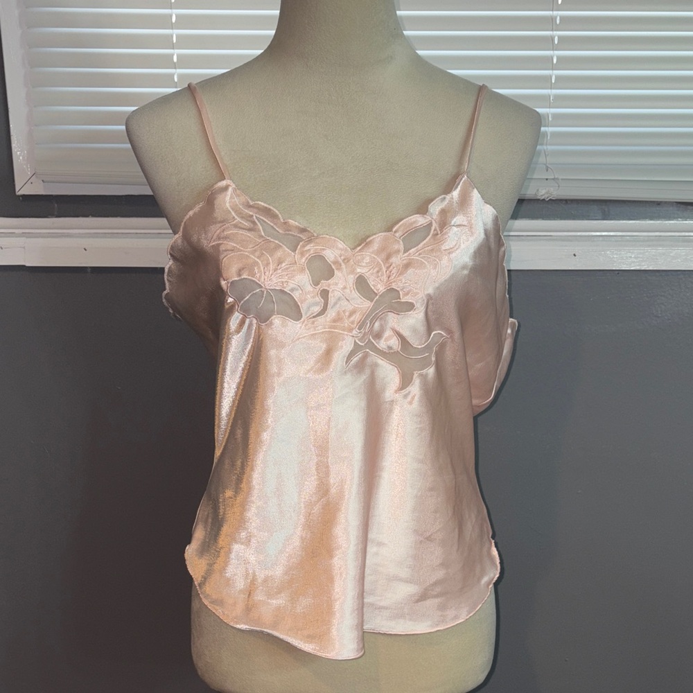 Blush Satin Lace Camisole Top Size M | Y2K Coquette Romantic Slip Tank